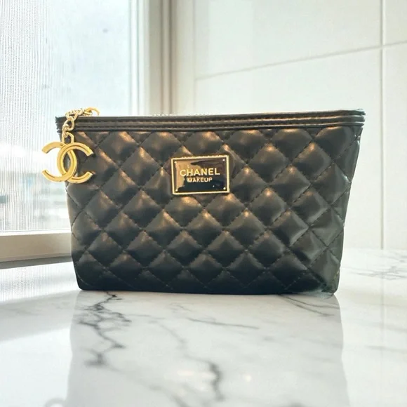 CHANEL | Bags | Chanel Black Quilted Cosmetic Bag And Case Vip Gwp